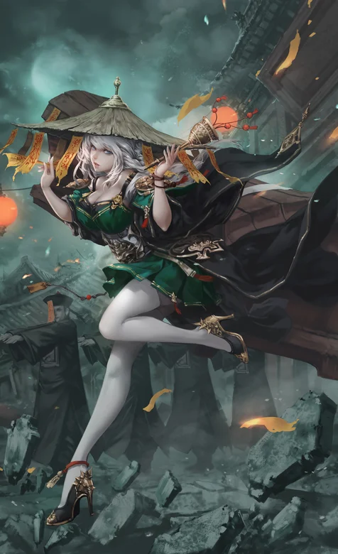 美女道士抬棺，恐怖的僵尸、高清动漫美女赶尸人创意手机壁纸