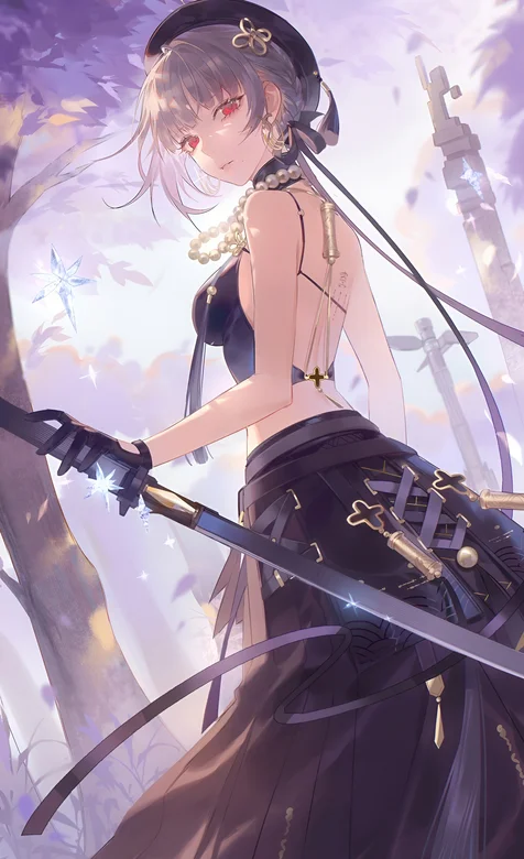 非常优雅身穿晚礼服的动漫女剑士酷手机壁纸