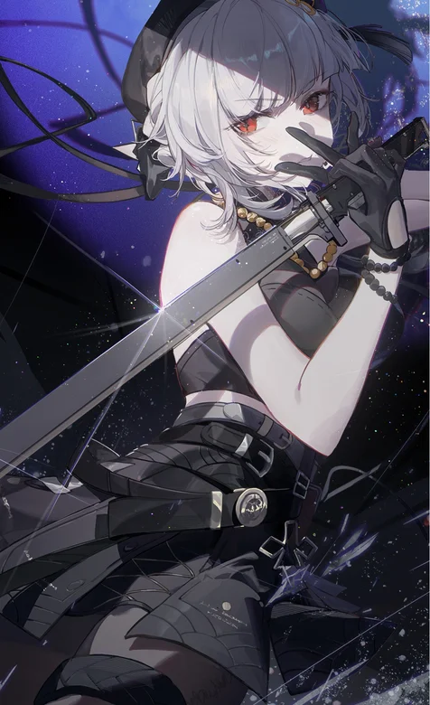 手拿长刀的酷飒白发红眼睛动漫少女高清手机壁纸