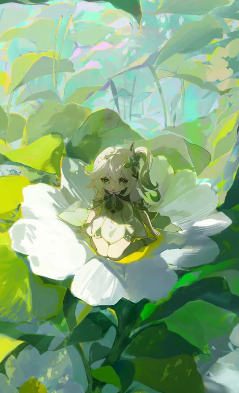 坐在花朵中间的精灵女孩唯美高清手机壁纸