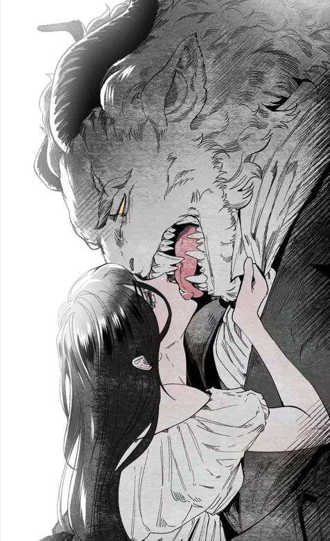 美女与长着双角尖牙的野兽手机壁纸下载