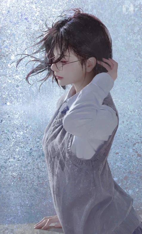 戴着眼镜的气质素色穿搭美女高清侧颜手机壁纸图片