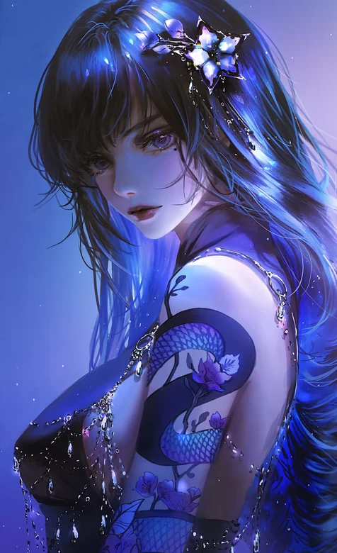 手臂有纹身的性感国风二次元动漫美女高清手机壁纸