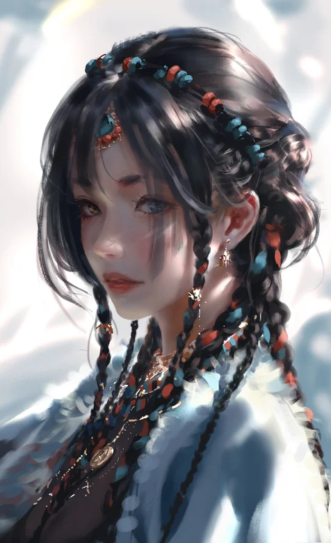 藏族少女唯美插画手机壁纸