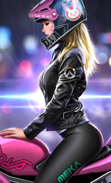 坐在动感机车上身材极好的紧身衣头戴金发女生手机壁纸图片