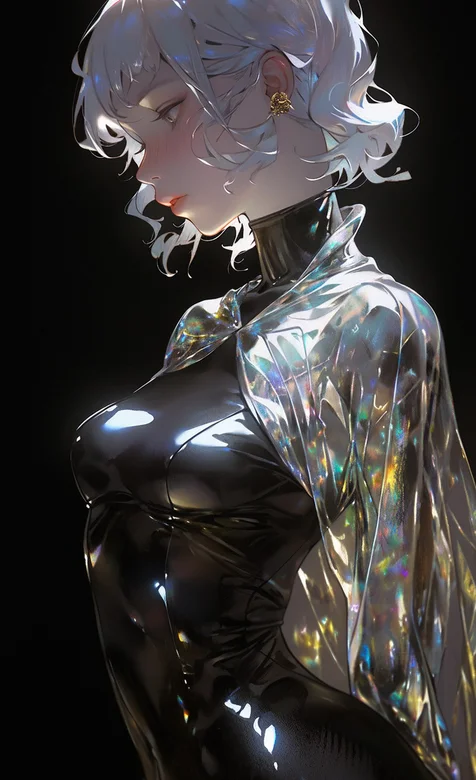 穿着水晶披风 紧身皮衣 性感完美身材短发动漫美女御姐手机壁纸图片