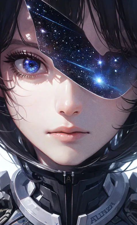 单眼戴着星空眼罩的蓝眼睛短发动漫酷飒科幻动漫美少女手机壁纸图片