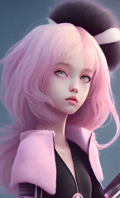 一头粉色蓬松发型的动漫AI小女孩少女手机壁纸图片