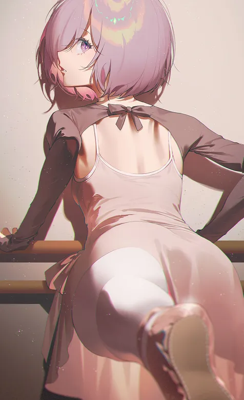 正在做后腿拉升动作的短发舞蹈插画少女练习室训练图片手机壁纸