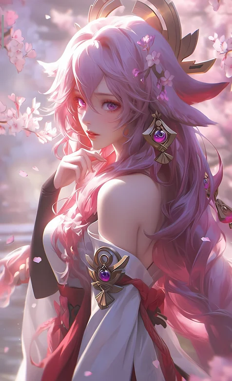 八重神子，游戏《原神》人物八重神子超美侧颜手机壁纸图片