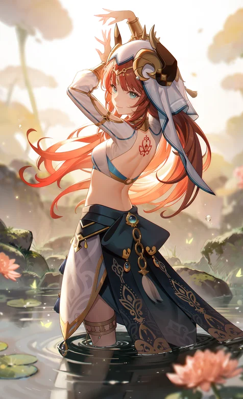 站着荷花池塘中的妮露唯美高清手机壁纸大图