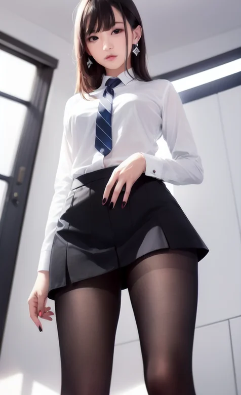 身材超好看的白衬衫黑裙黑丝袜ai动漫美女手机壁纸图片