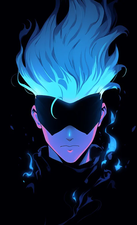 黑色背景，眼罩男，冲天飘扬的蓝色长发，酷帅霸气男生高清手机壁纸