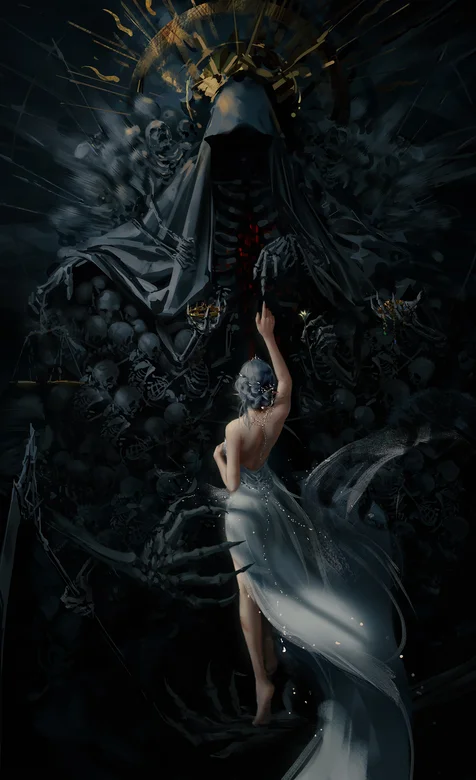 公主与暗黑骑士，满身骷髅骨架前的暗黑骑士和公主唯美手机壁纸图片