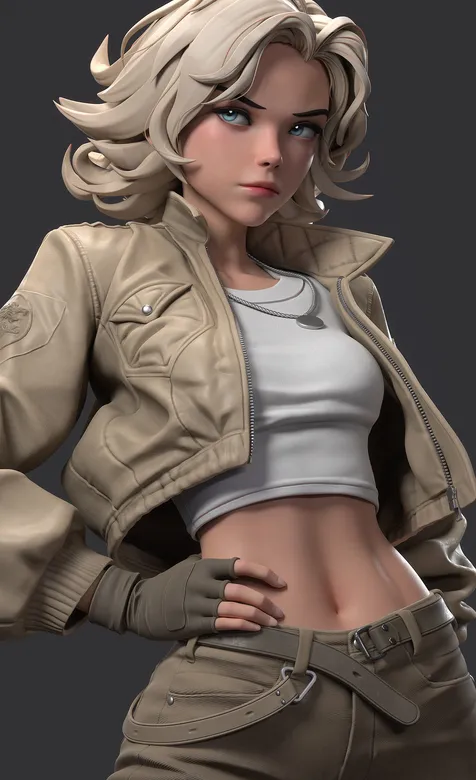 单手叉腰的夹克衫短发女神手办玩偶手机壁纸图片