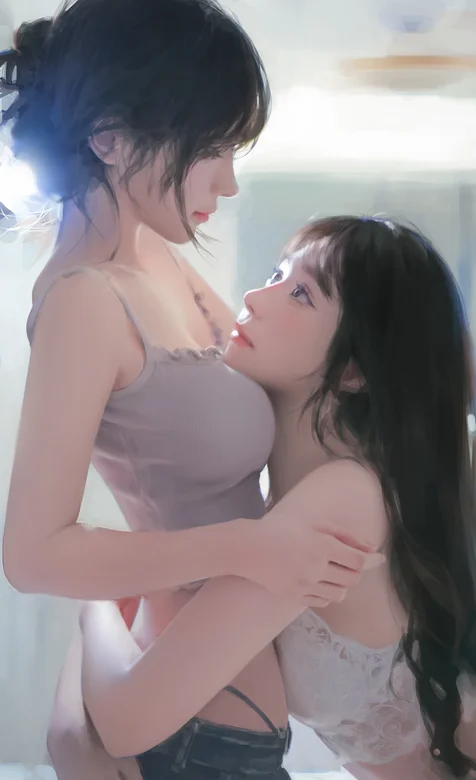 青春洋溢的性感美女闺蜜甜蜜拥抱含情脉脉AI手机壁纸图片