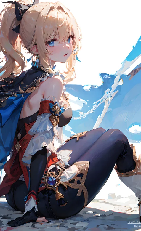 原神人物琴，坐在地上的一袭紧身衣裤的AI美女琴好看手机壁纸图片