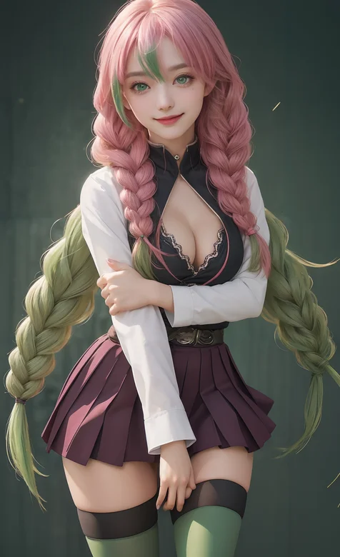 梳着好大麻花辫的性感AI动漫短裤丝袜美女高清手机壁纸图片