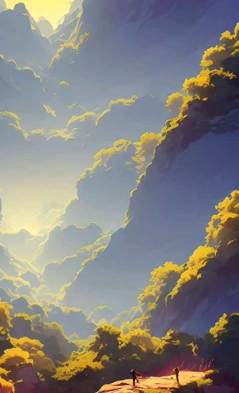 初升的太阳，巍峨的大山，以及两个登山的人唯美高清手机壁纸图片