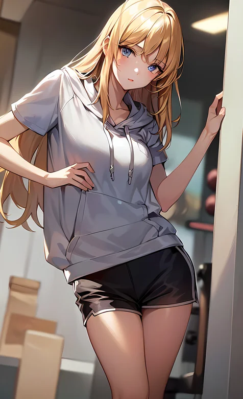 穿着卫衣短裤休闲服的高挑二次元长腿女生高清手机壁纸图片