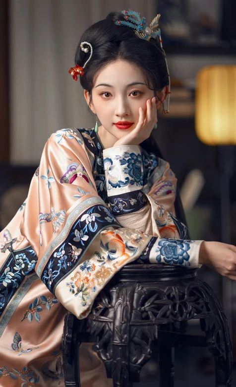 坐在桌旁单手托腮，端庄秀丽的古装美女格格大小姐超美手机壁纸图片