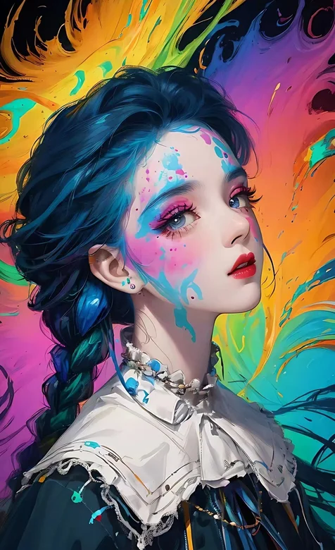 民族少女2，颜料女神，又霸气又高冷的麻花辫颜料美女个性背景竖屏壁纸图片