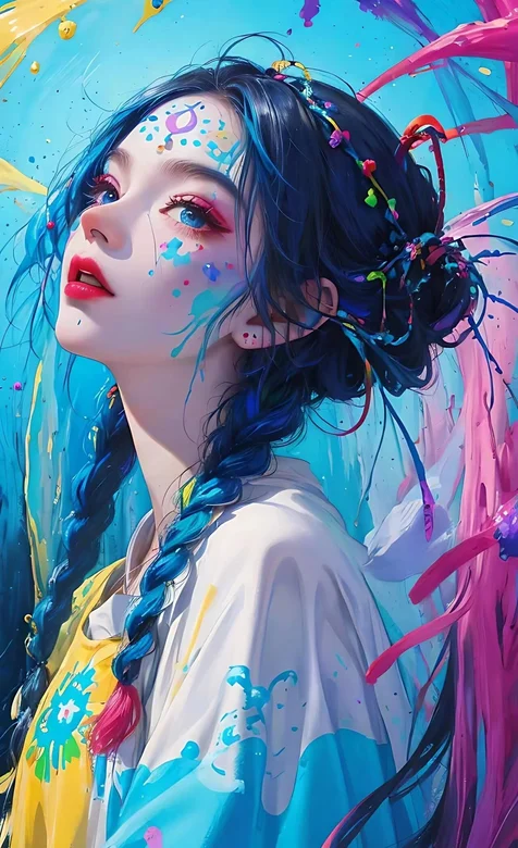 藏族民族颜料美女3，仰着头双麻花辫温柔独一无二稀少漂亮女生侧颜手机壁纸图片