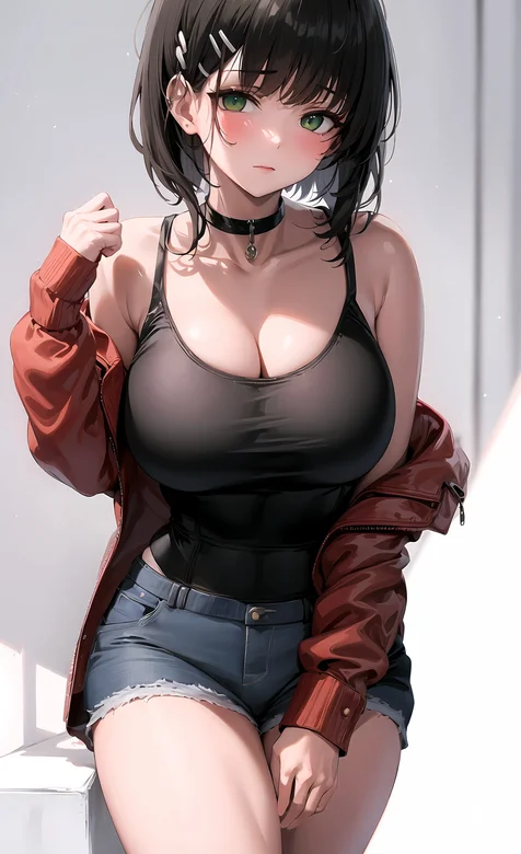 超性感丰满紧身吊带衣牛仔短裤AI动漫美女手机壁纸图片