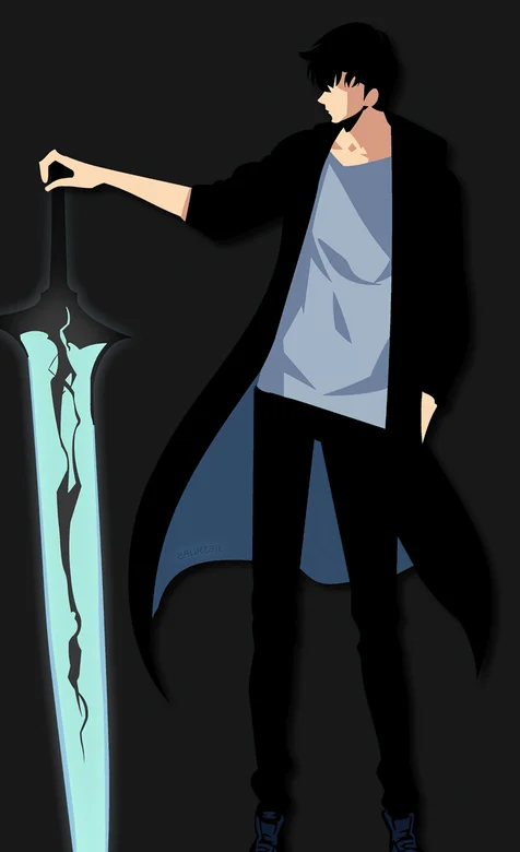 手扶着青色大宝剑的潇洒风衣少年手机壁纸图片
