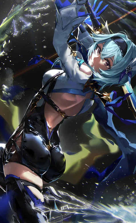 优菈手机壁纸，穿着紧身吊带连衣短裤的原神人物优菈翘臀手机壁纸图片