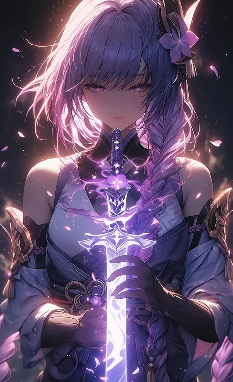 雷电将军，手拿这雷电光剑的原神人物雷电将军AI手机壁纸图片