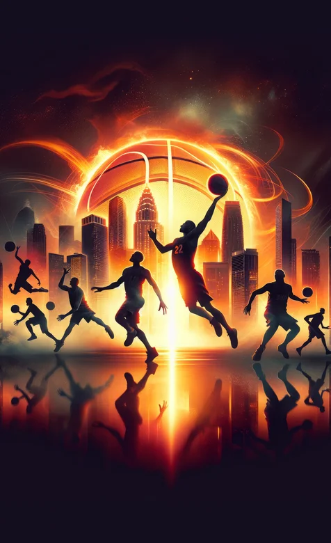 打篮球，倒影，火火的篮球，建筑，篮球运动手机壁纸图片