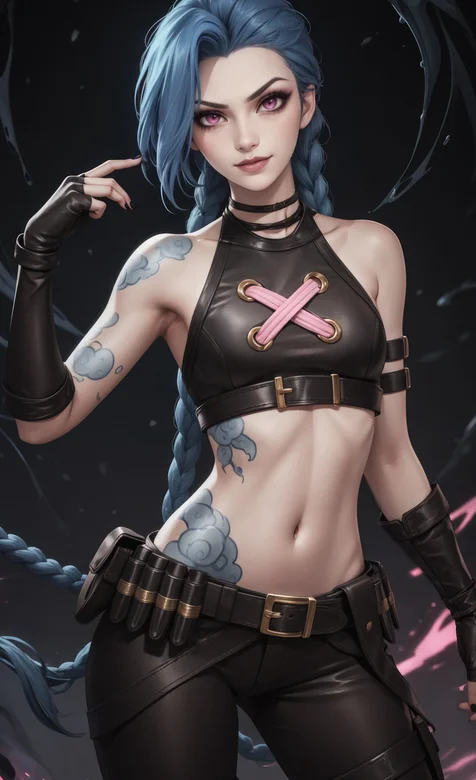 暴走萝莉金克丝紧身黑色皮衣皮裤显小蛮腰腹肌酷飒手机壁纸图片