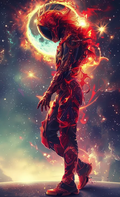 戴着太空面具，浑身冒着红光的人类创意酷炫手机壁纸图片