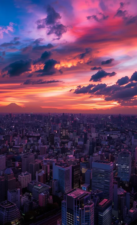黄昏下美丽的城市手机壁纸图片