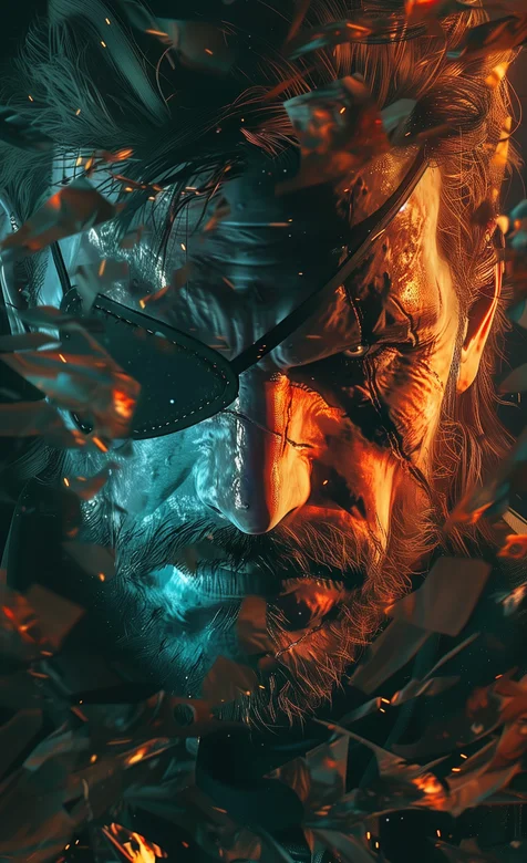 脸上布满伤疤，戴着一只眼罩，霸气，冷酷，杀气十足的西方胡子男AI手机壁纸图片