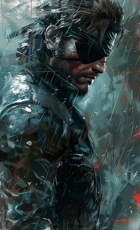 磅礴大雨中，戴着一只眼罩的欧美武士男手机壁纸图片