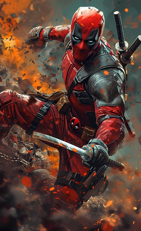 从烈火中走出的死侍酷帅手机壁纸图片