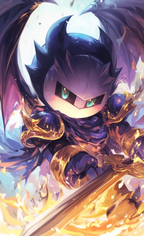 魅塔骑士AI美图，游戏《星之卡比》角色魅塔骑士手拿黄金宝剑手机壁纸图片