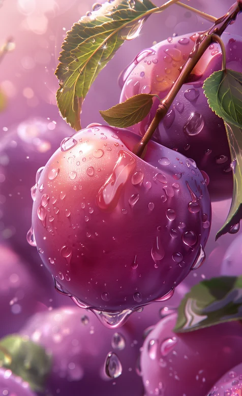 露珠，露水，成熟的梅子，果实唯美AI手机壁纸图片