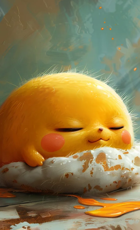 在窝里睡着，长得像个汉堡，圆滚滚的可爱动漫小动物手机壁纸图片