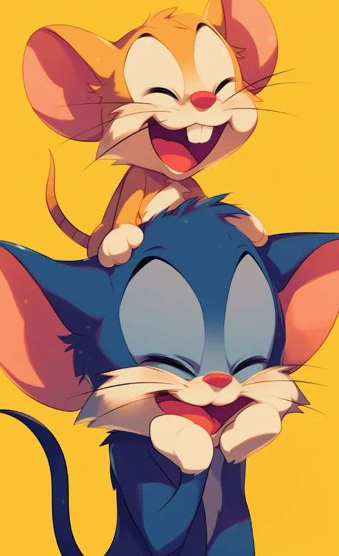 猫和老鼠，骑在汤姆猫头上的杰米老鼠卡通手机壁纸图片