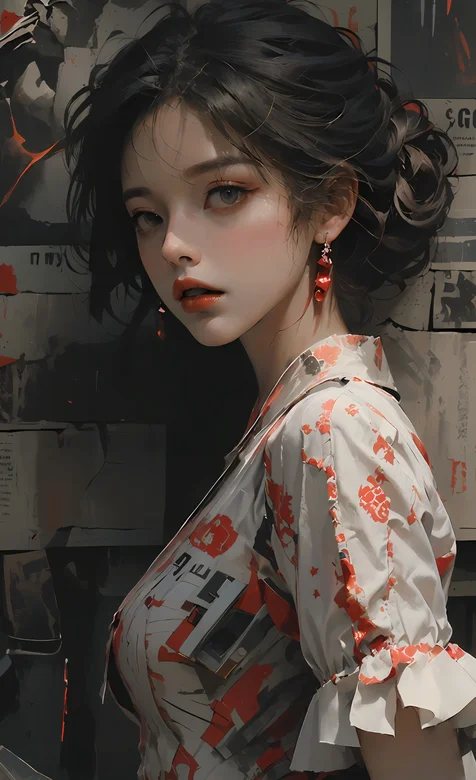 靠着墙站立的漂亮AI美女侧颜手机壁纸图片