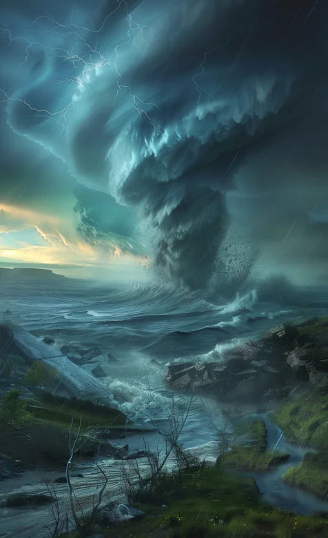 海洋中卷起的恐怖，巨大龙卷风，飓风风景手机壁纸图片