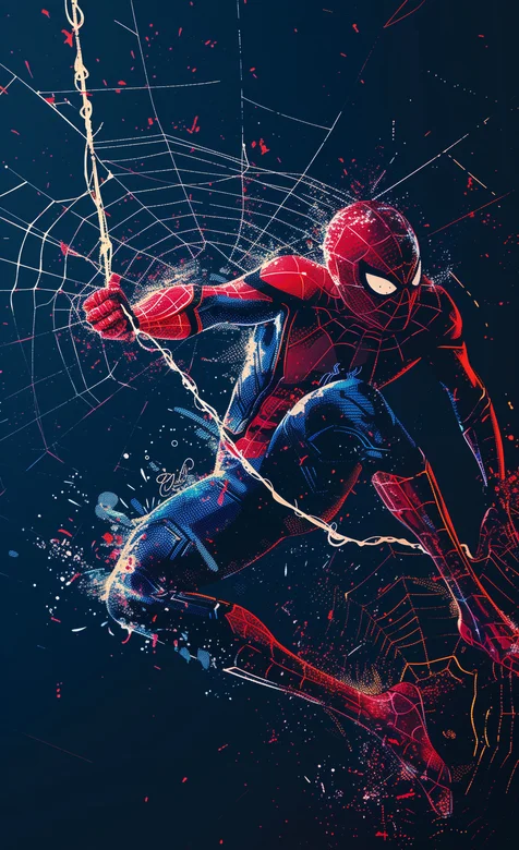 拽着蛛丝的蜘蛛侠酷帅插画手机壁纸图片