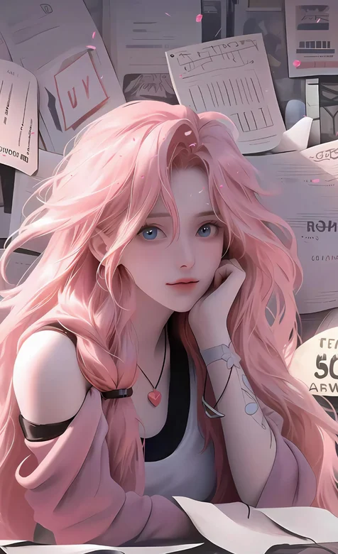 粉色头发的漂亮可人AI动漫美女手机壁纸图片