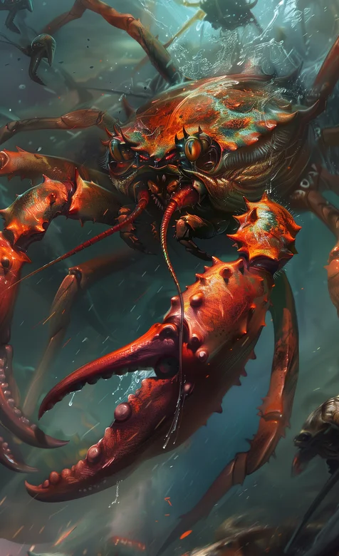 巨大的螃蟹，挥舞着巨大红色蟹钳的螃蟹怪兽手机壁纸图片