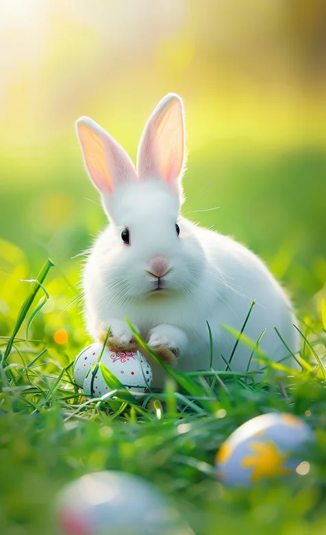 草地上可爱的白兔手机壁纸图片