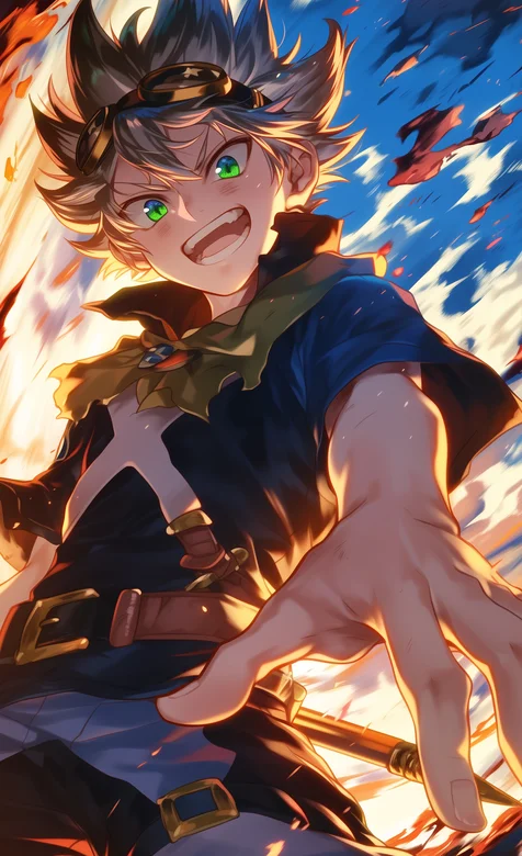 绿色眼球的亚斯塔，动漫《黑色三叶草》人物亚斯塔高清AI美图手机壁纸图片