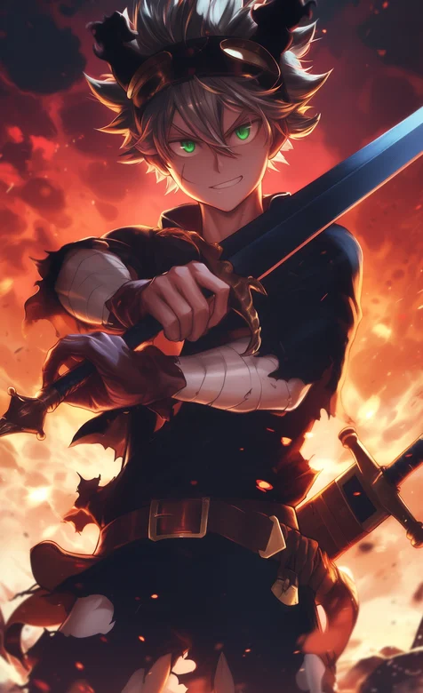 手拿武器亚斯塔，动漫《黑色三叶草》人物亚斯塔高清AI美图手机壁纸图片